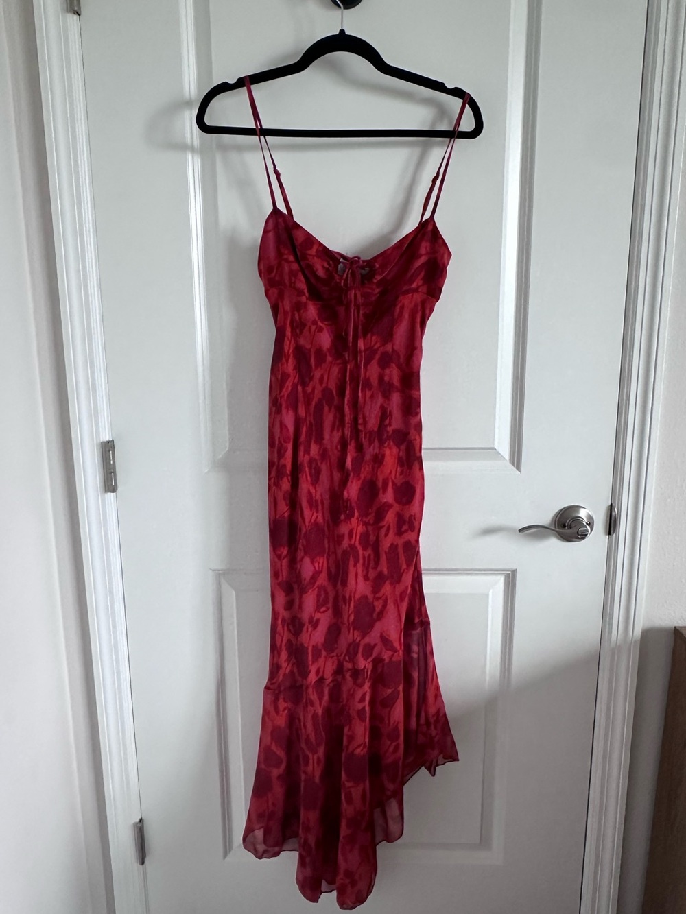 Peppermayo Red Patterned High-Low Slip Dress - Picture 1 of 5